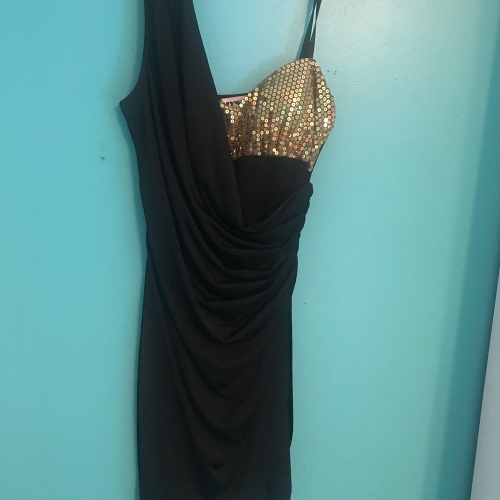Gold sequin, skin tight formal dress